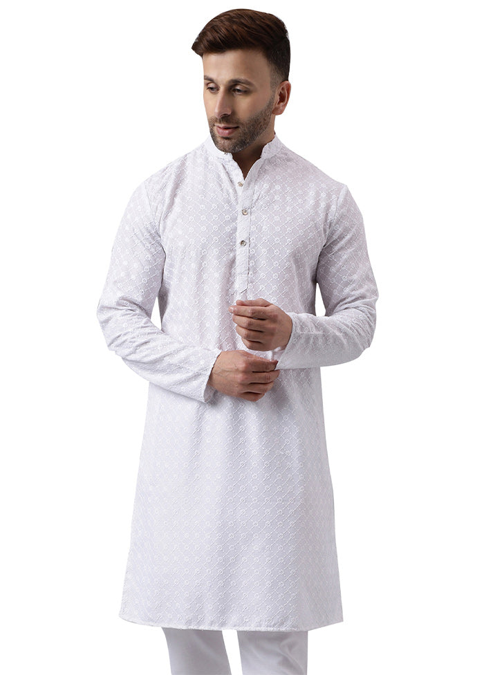 White Silk Embroidered Kurta