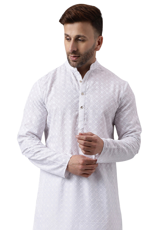 White Silk Embroidered Kurta