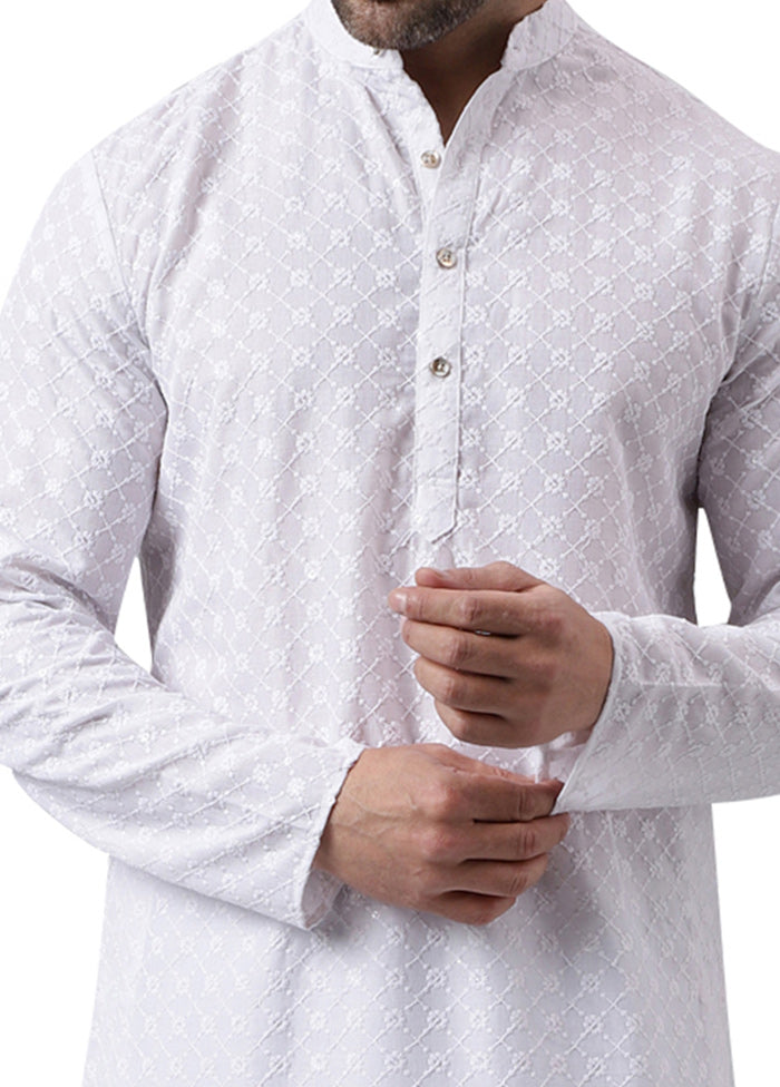 White Silk Embroidered Kurta