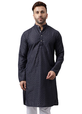 Black Silk Embroidered Kurta