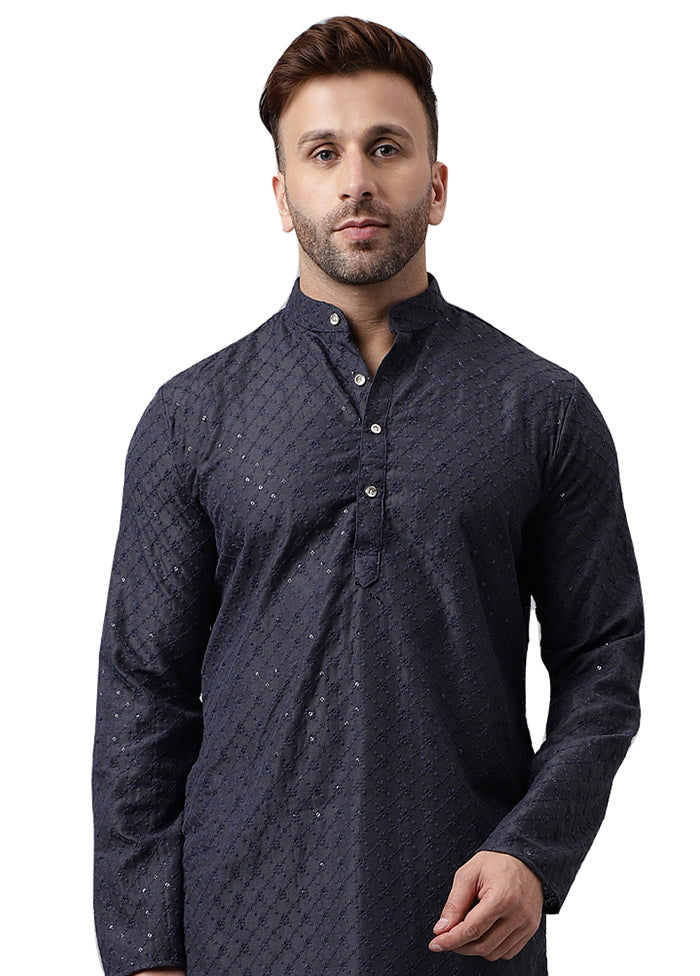 Black Silk Embroidered Kurta