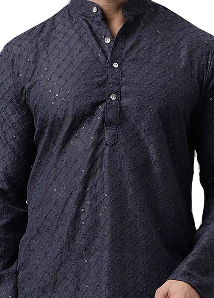 Black Silk Embroidered Kurta