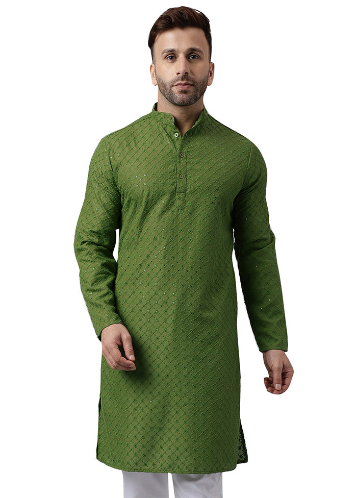 Mehendi Silk Embroidered Kurta