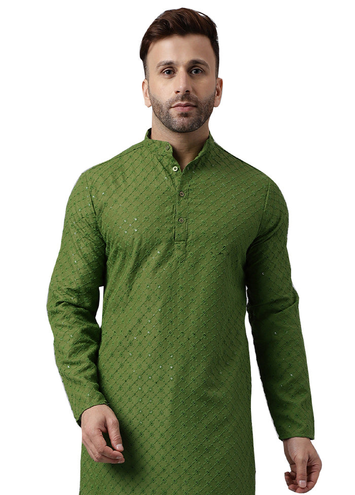 Mehendi Silk Embroidered Kurta