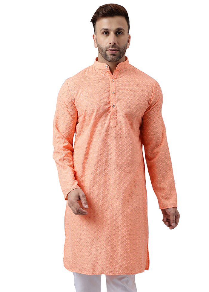 Peach Silk Embroidered Kurta