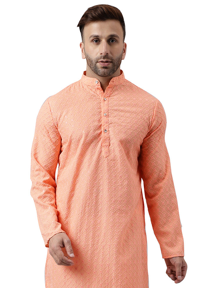 Peach Silk Embroidered Kurta