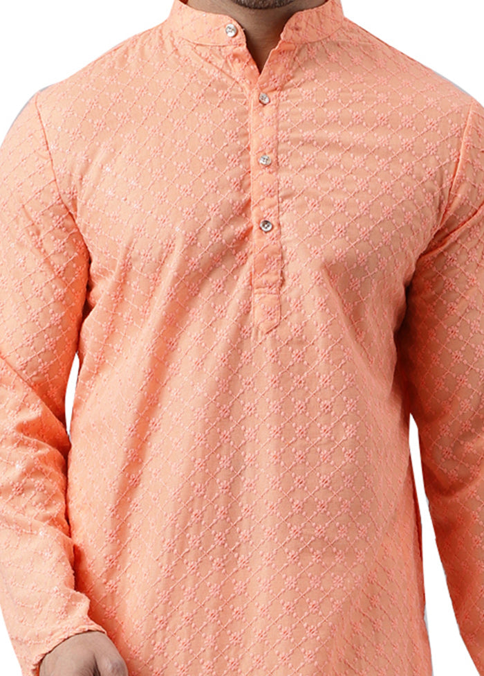 Peach Silk Embroidered Kurta