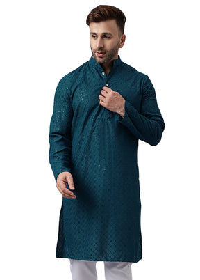 Green Silk Embroidered Kurta