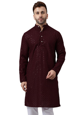 Maroon Silk Embroidered Kurta