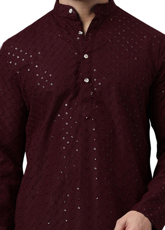 Maroon Silk Embroidered Kurta