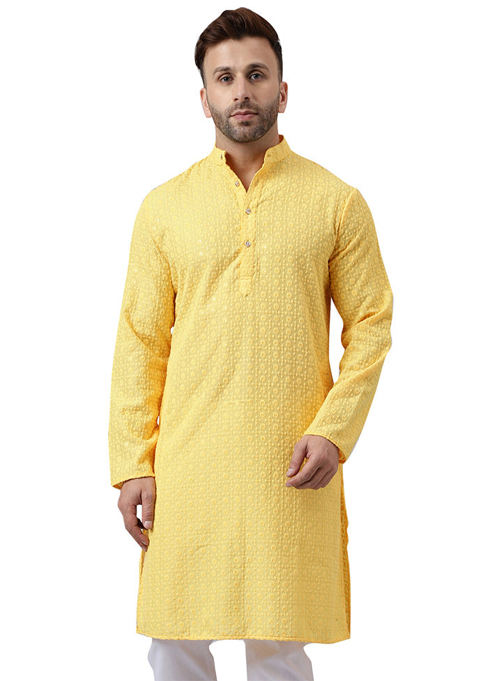 Lemon Silk Embroidered Kurta