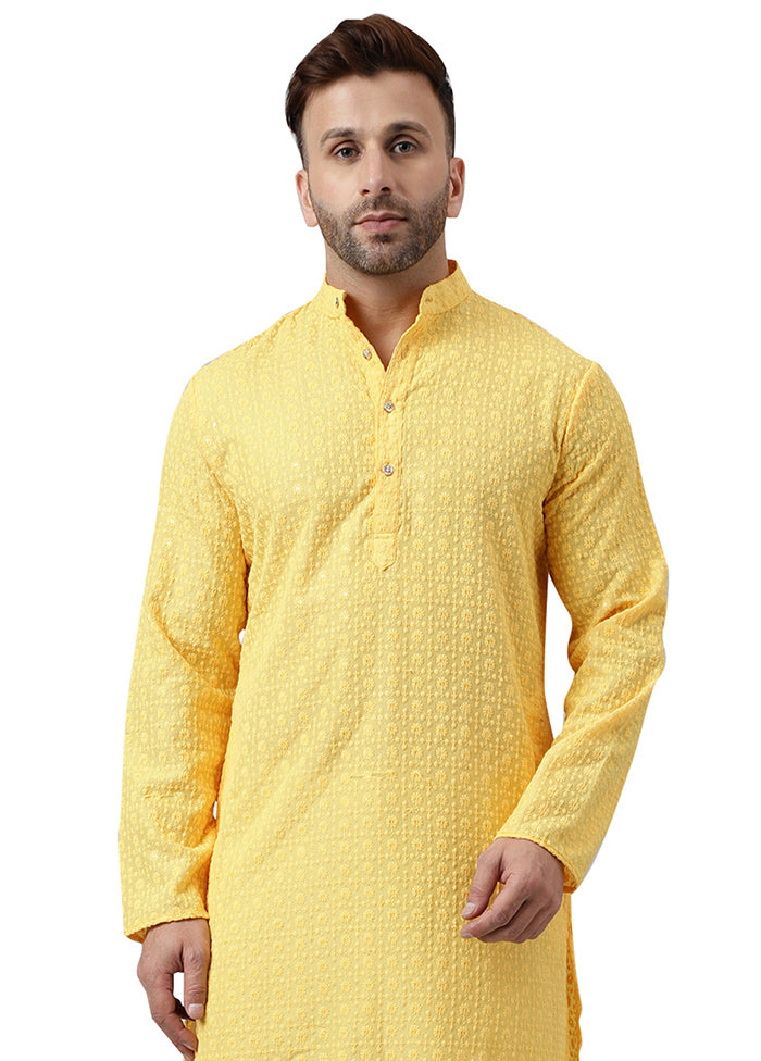 Lemon Silk Embroidered Kurta