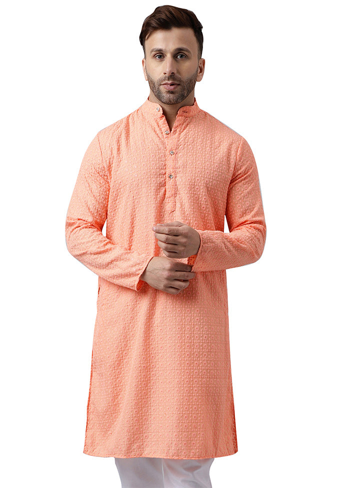 Peach Silk Embroidered Kurta