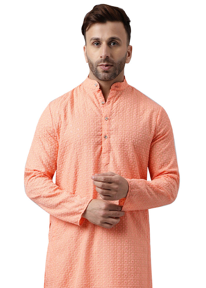 Peach Silk Embroidered Kurta