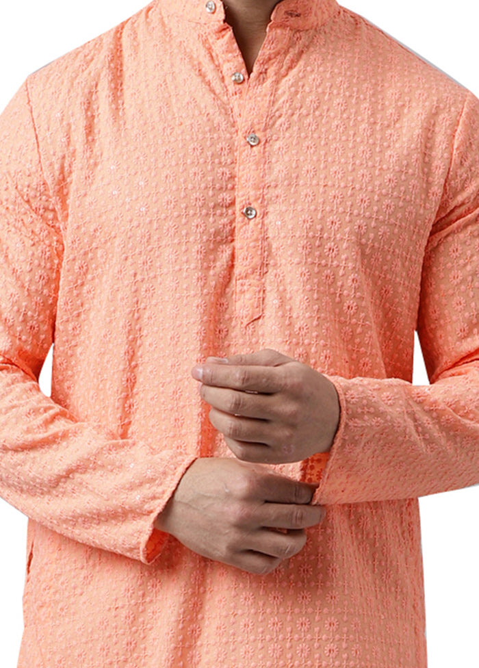 Peach Silk Embroidered Kurta