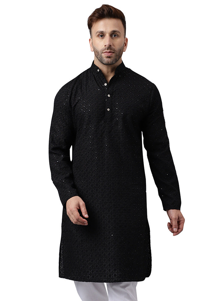 Black Silk Embroidered Kurta