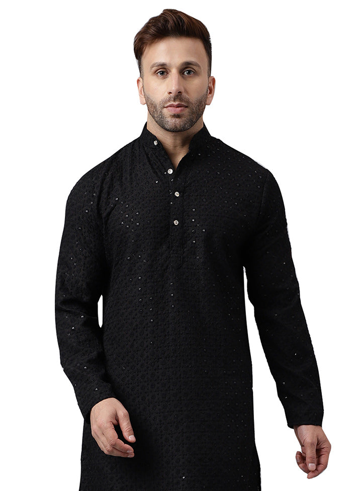 Black Silk Embroidered Kurta