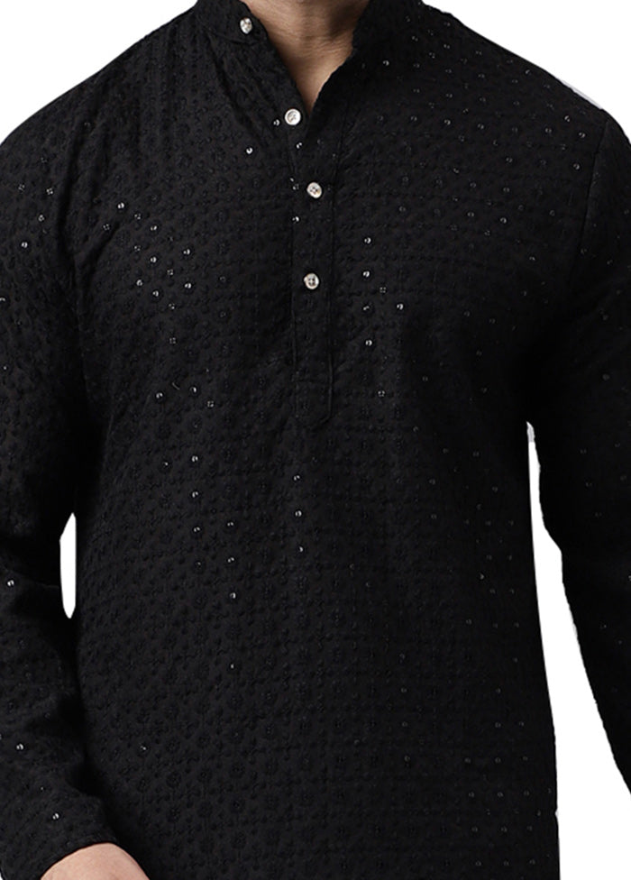 Black Silk Embroidered Kurta