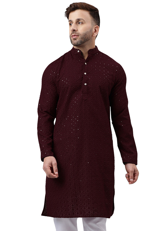 Maroon Silk Embroidered Kurta