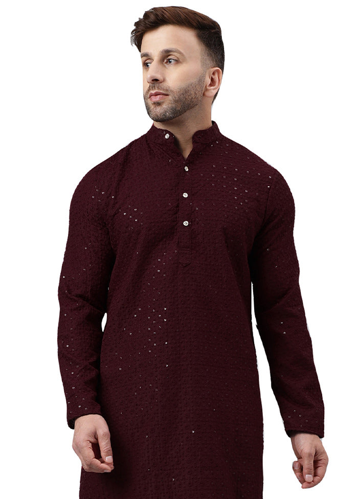 Maroon Silk Embroidered Kurta