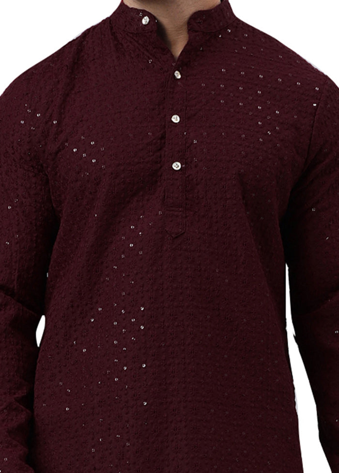 Maroon Silk Embroidered Kurta