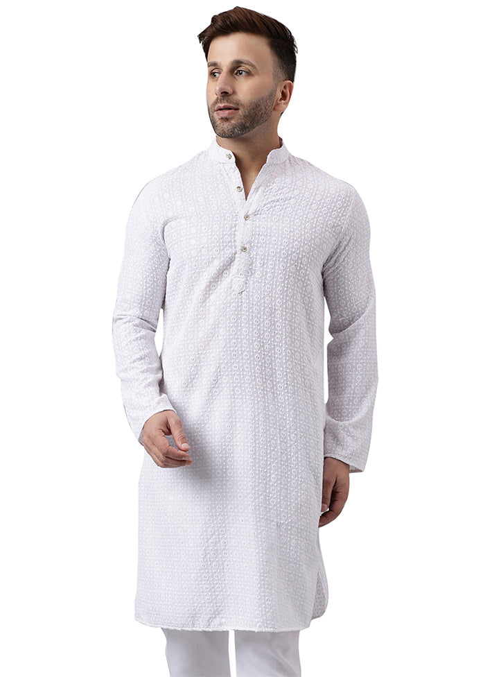 White Silk Embroidered Kurta