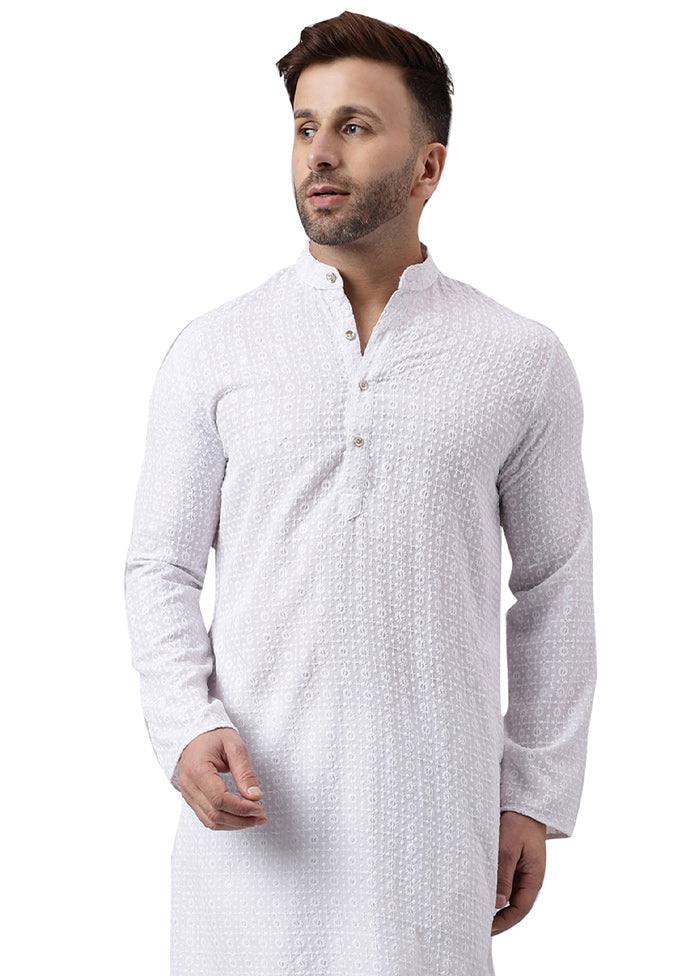 White Silk Embroidered Kurta