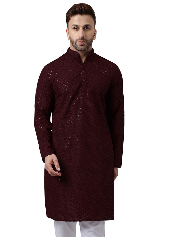 Maroon Silk Embroidered Kurta