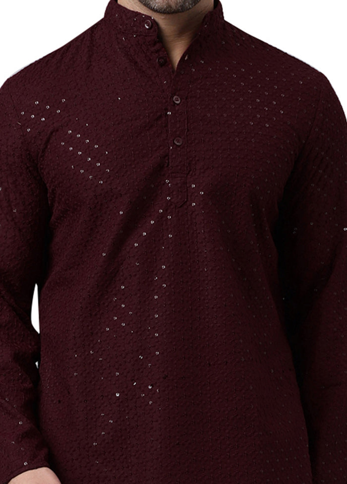 Maroon Silk Embroidered Kurta