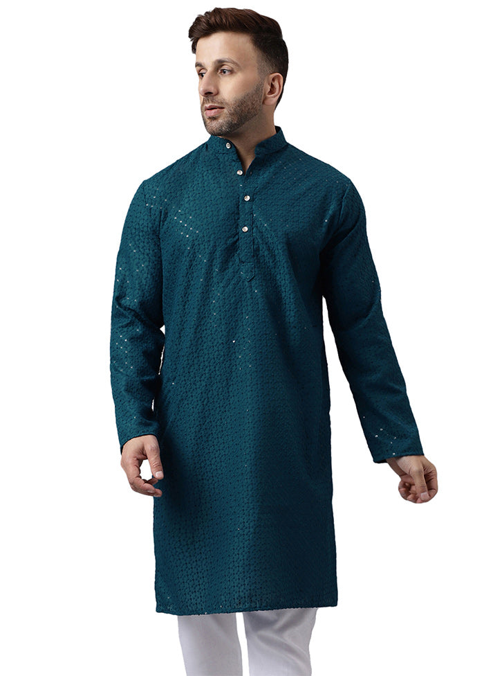 Green Silk Embroidered Kurta