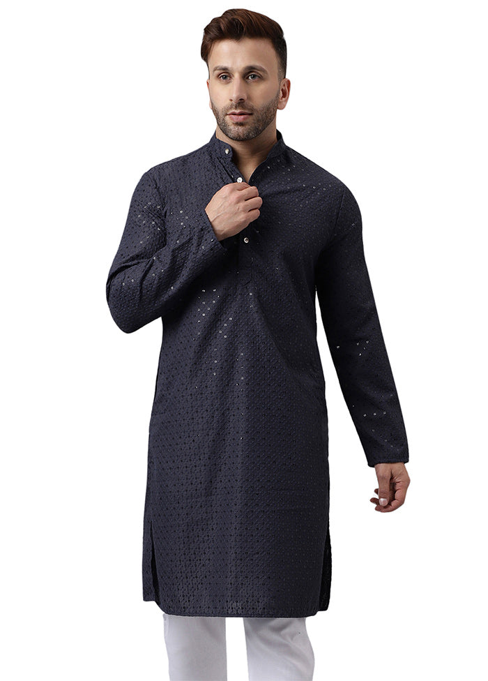 Black Silk Embroidered Kurta