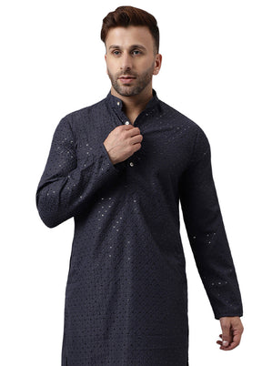 Black Silk Embroidered Kurta