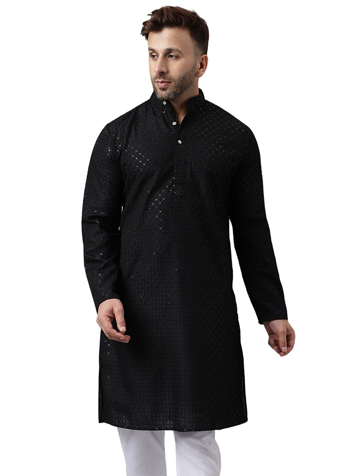 Black Silk Embroidered Kurta