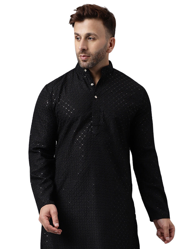 Black Silk Embroidered Kurta