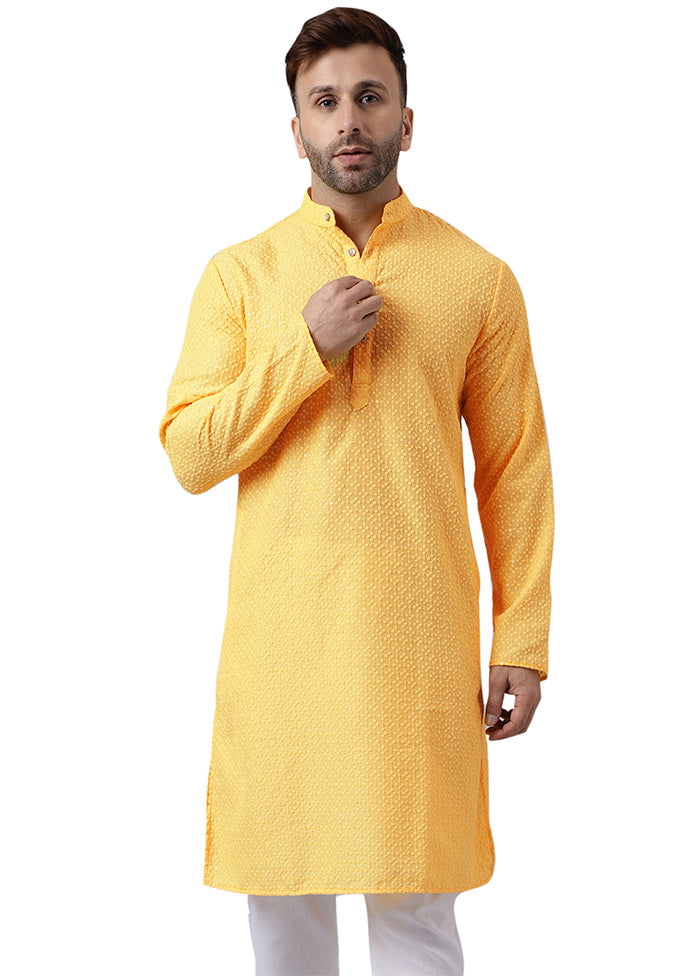 Lemon Silk Embroidered Kurta