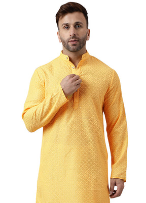 Lemon Silk Embroidered Kurta