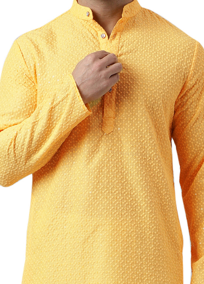 Lemon Silk Embroidered Kurta