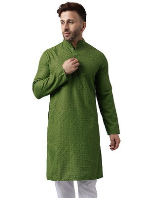 Mehendi Silk Embroidered Kurta