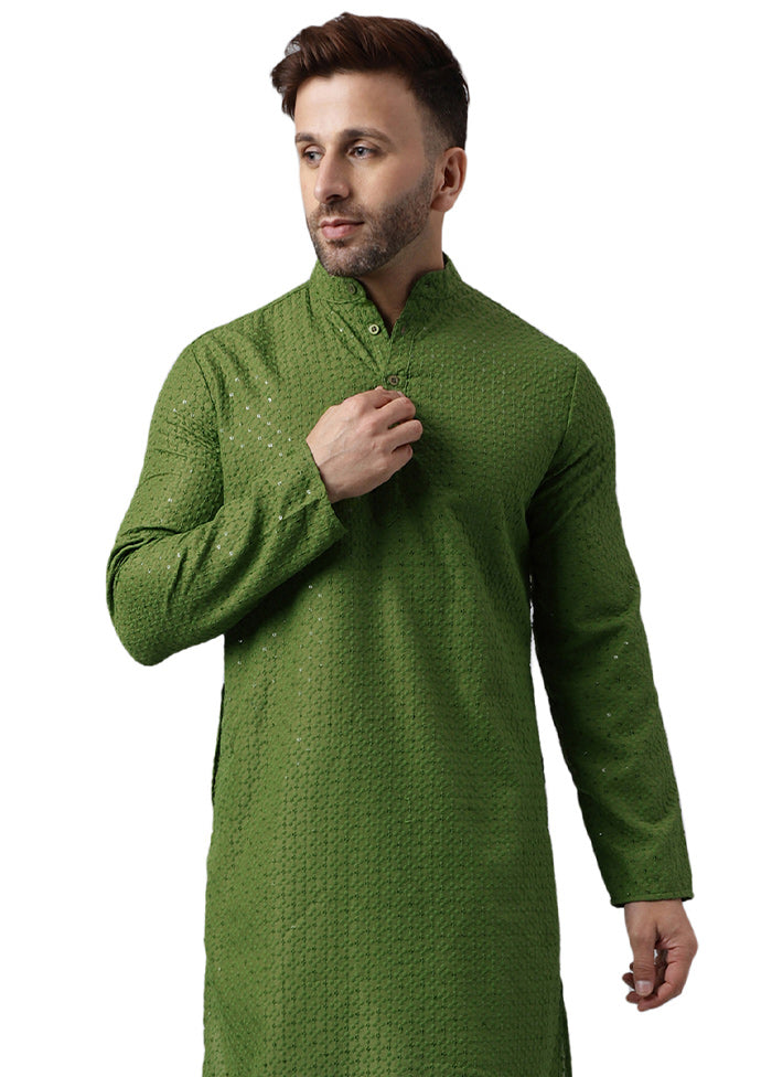 Mehendi Silk Embroidered Kurta