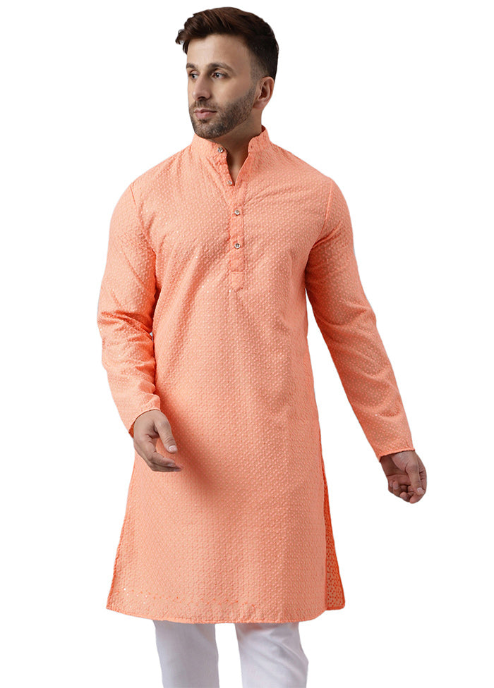 Peach Silk Embroidered Kurta