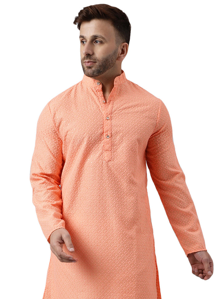 Peach Silk Embroidered Kurta