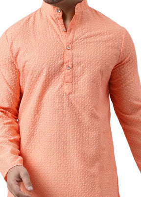 Peach Silk Embroidered Kurta