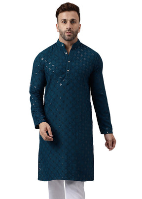 Green Silk Embroidered Kurta