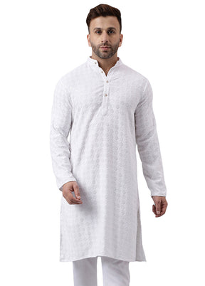 White Silk Embroidered Kurta