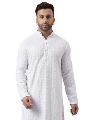 White Silk Embroidered Kurta