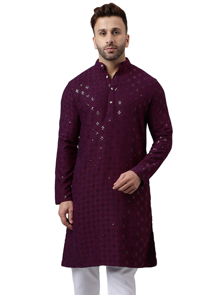 Maroon Silk Embroidered Kurta