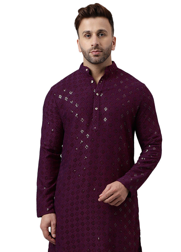 Maroon Silk Embroidered Kurta