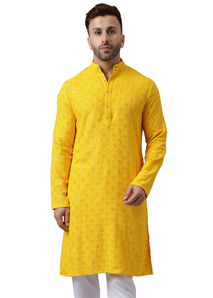 Lemon Silk Embroidered Kurta