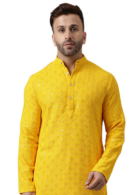 Lemon Silk Embroidered Kurta