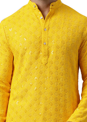 Lemon Silk Embroidered Kurta